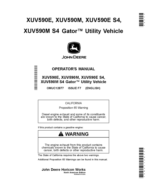 John Deere XUV590E XUV590M XUV590E S4 XUV590M S4 Gator Utility Vehicles OMUC12877 Operation and Maintenance manual PDF Download
