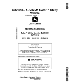 John Deere XUV825E XUV825M GatorTM Utility Vehicles California Edition OMUC18523 Operation and Maintenance manual PDF Download