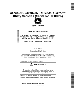 John Deere XUV835E XUV835M XUV835R Gator Utility Vehicles California Edition OMUC22254 Operation and Maintenance manual PDF Download