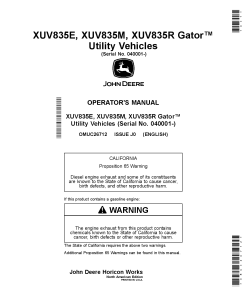 John Deere XUV835E XUV835M and XUV835R Gator Utility Vehicles 040001 OMUC26712 Operation and Maintenance manual PDF Download