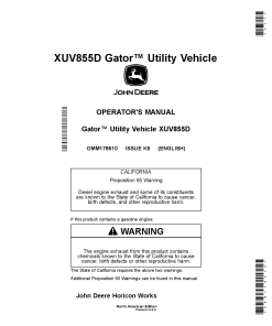 John Deere XUV855D Gator Utility Vehicles OMM178610 Operation and Maintenance manual PDF Download