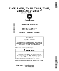 John Deere Z335E Z335M Z345M Z345R Z355E Z355R Z375R ZTrak Mowers OMUC24247 Operation and Maintenance manual PDF Download