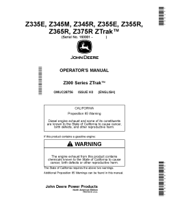 John Deere Z335E Z345M Z345R Z355E ZBSSR Z365R Z375R ZTrakTM Mowers 160001 OMUC28756 Operation and Maintenance manual PDF Download