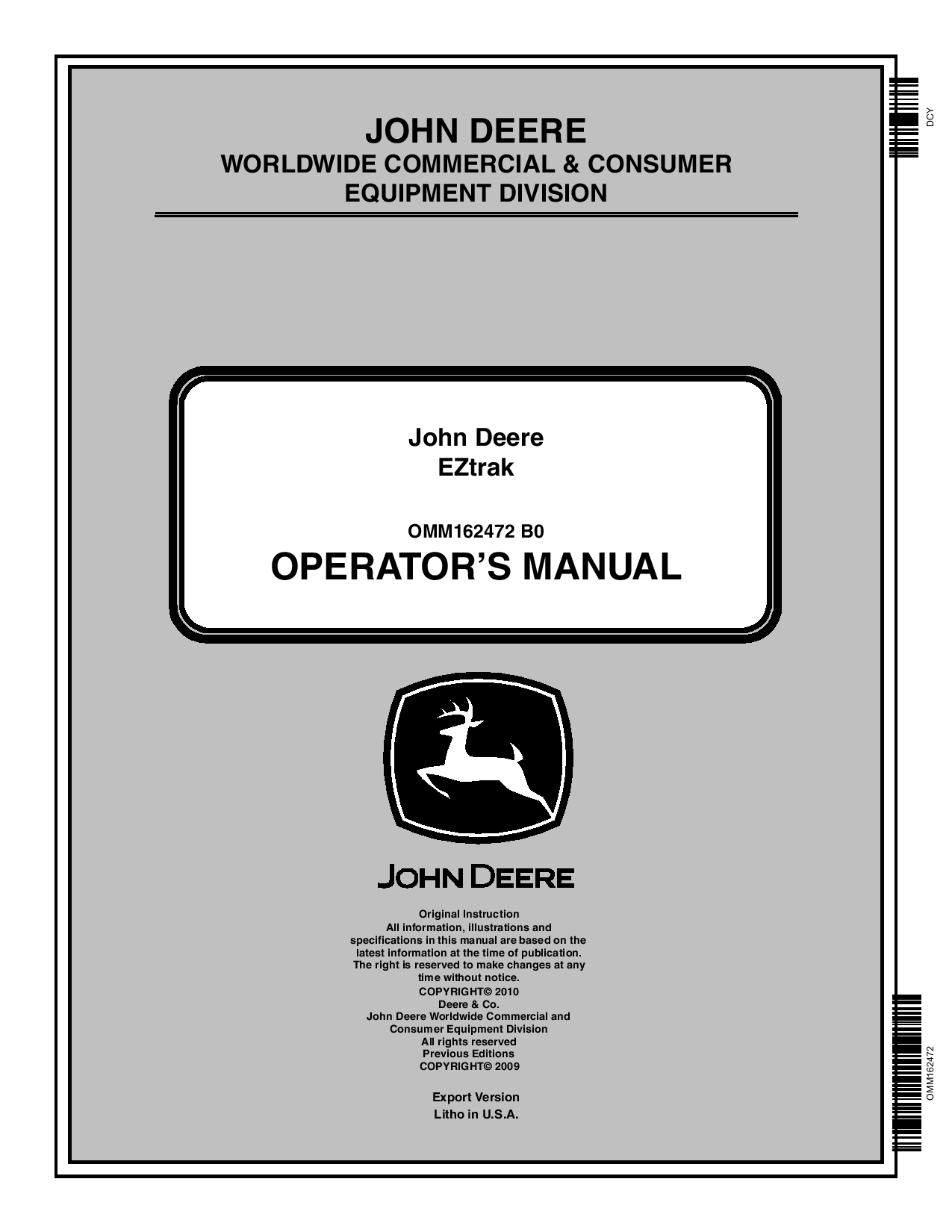 John Deere Z425 Residential Zero Turn Mower OMM162472 Operation and Maintenance manual PDF Download