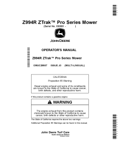 John Deere Z994R ZTrakTM Pro Series Mower 030001 OMUC28937 Operation and Maintenance manual PDF Download