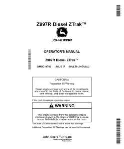 John Deere Z997R Diesel Ztrak Mowers OMUC14762 Operation and Maintenance manual PDF Download