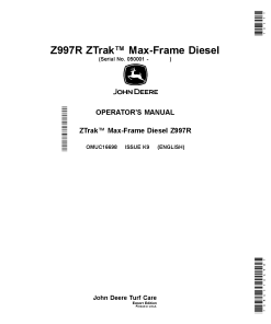 John Deere Z997R ZTrakTM Max Frame Diesel Mower Yanmar 3TNV88C Engine OMUC16698 Operation and Maintenance manual PDF Download