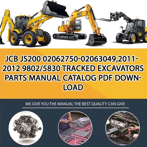JCB JS200 02062750-02063049,2011-2012 9802_5830 Tracked Excavators Parts manual catalog PDF Download