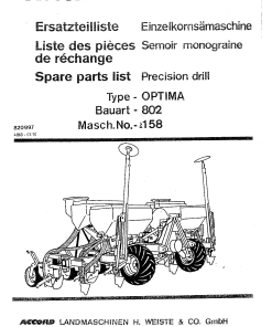 Accord Pneumatic_Optima_802 Seed_drill Parts manual catalog PDF Download
