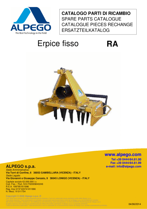 Alpego RA Parts manual catalog PDF Download