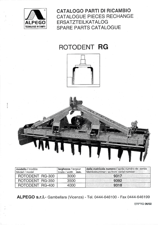 Alpego RG Parts manual catalog PDF Download