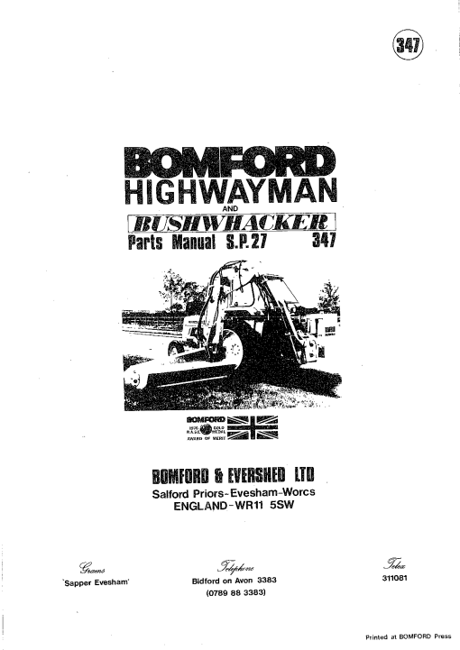 Bomford Highwayman_Bushwhacker Parts manual catalog PDF Download