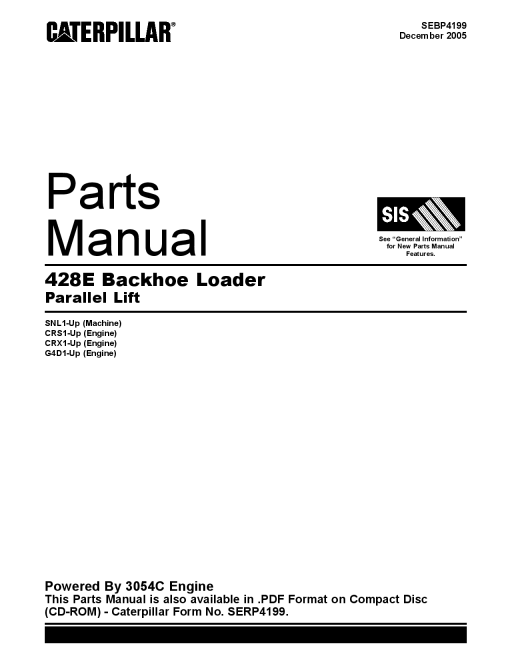 Caterpillar 428E Backhoe_loader Parts manual catalog PDF Download