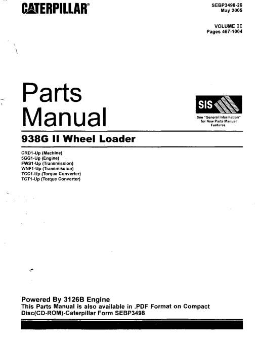 Caterpillar 938G Backhoe_loader Parts manual catalog PDF Download