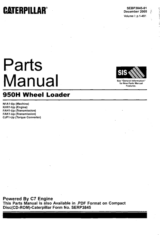 Caterpillar 950H Backhoe_loader Parts manual catalog PDF Download