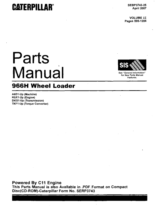 Caterpillar 966H Backhoe_loader Parts manual catalog PDF Download