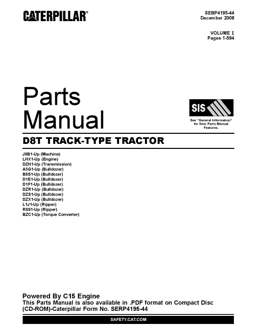 Caterpillar D8T Crawler_tractor Parts manual catalog PDF Download
