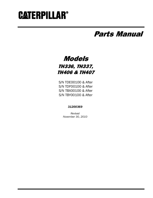 Caterpillar TH336_TH337_TH406_TH407 Telescopic_forklift Parts manual catalog PDF Download