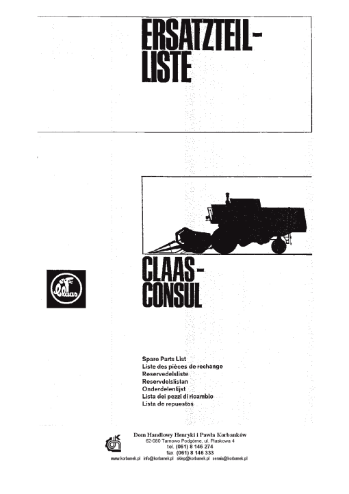 Claas Consul Parts manual catalog PDF Download