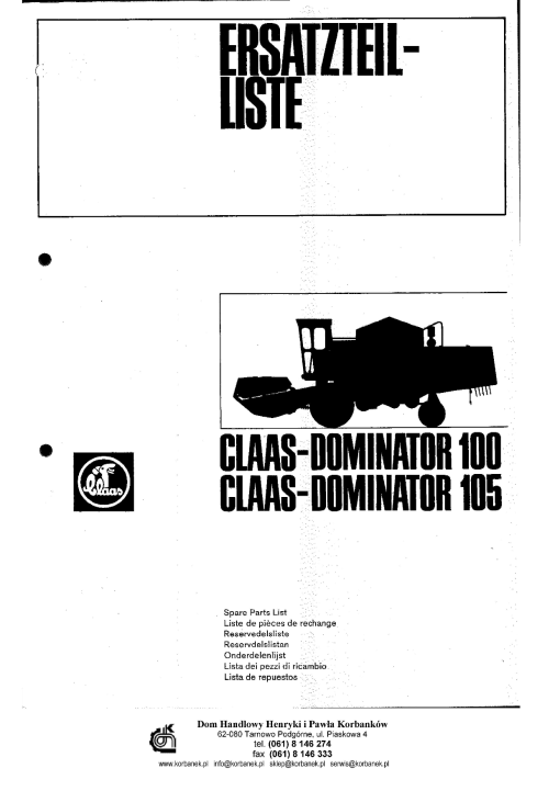 Claas Dominator_100_105 Parts manual catalog PDF Download