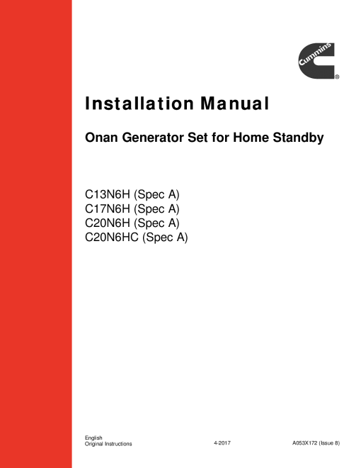 Cummins C13N6H--C20N6H, C20N6HC, Connect Series, 13-20 kW Installation Manual PDF Download