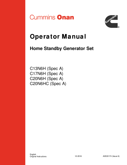 Cummins C13N6H--C20N6H, C20N6HC, Connect Series, 13-20 kW Operator Manual PDF Download