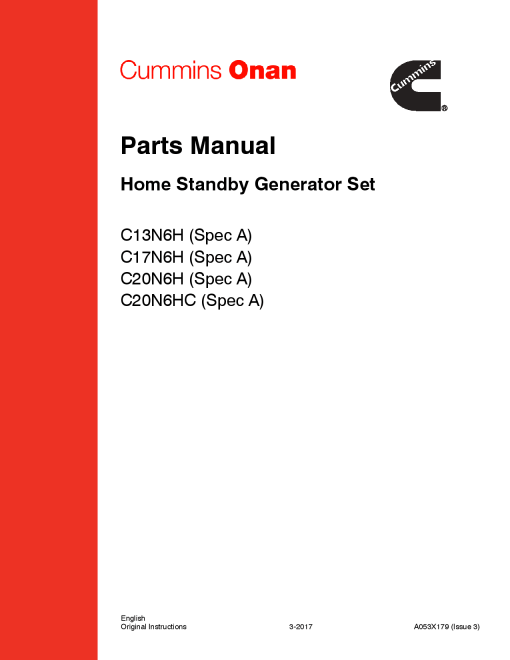 Cummins C13N6H--C20N6H, C20N6HC, Connect Series, 13-20 kW Parts Manual PDF Download
