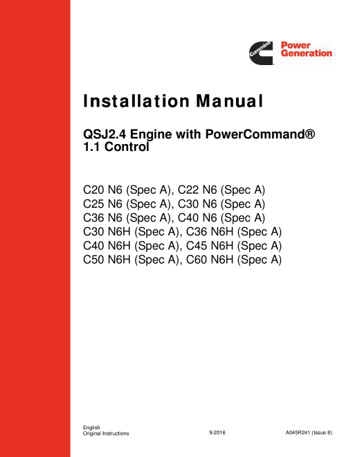 Cummins C20 N6 - C40 N6, C30 N6H - C60 N6H with QSJ2.4 Eng Installation Manual PDF Download