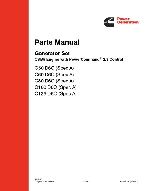 Cummins C50 D6C-C125 D6C with QSB5 Engine and PC2.3 Contro Parts Manual PDF Download