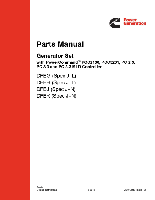 Cummins DFEG-K with QSX15 Engine, PCC2100,PCC3201,PC2.3,PC Parts Manual PDF Download