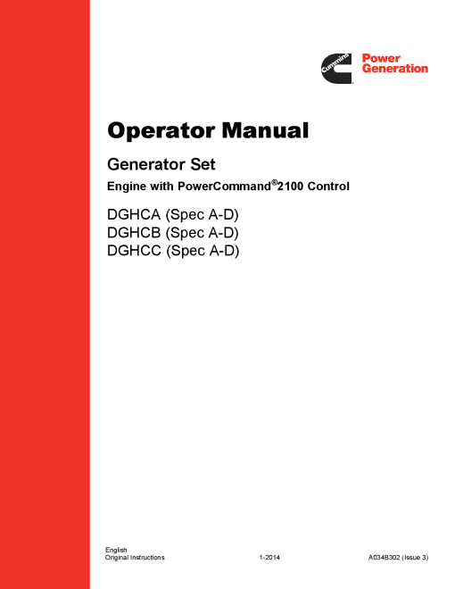 Cummins DGHCA-C with BT3.3 Engine, PCC 2100 Operator manual PDF Download
