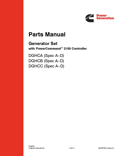 Cummins DGHCA-C with BT3.3 Engine, PCC 2100 Parts Manual PDF Download