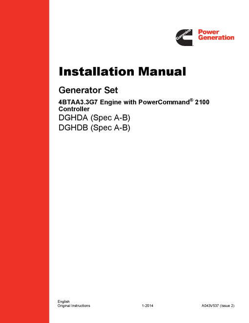 Cummins DGHDA-B with 4BTAA3.3 Engine, PCC 2100 Installation Manual PDF Download