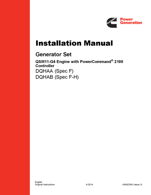 Cummins DQHAB with QSM11 Engine, PCC 2100 Installation Manual PDF Download