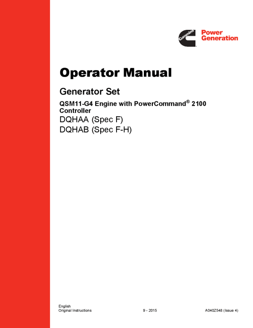 Cummins DQHAB with QSM11 Engine, PCC 2100 Operator manual PDF Download