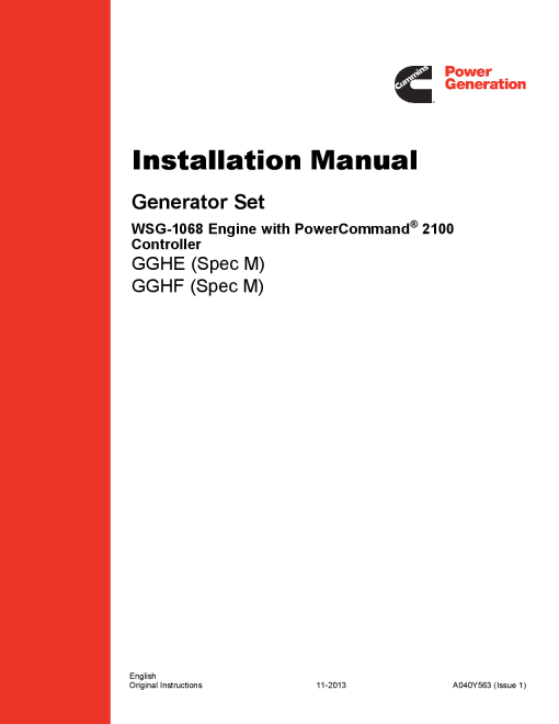 Cummins GGHE-F with WSG-1068 Engine, PCC 2100 Installation Manual PDF Download