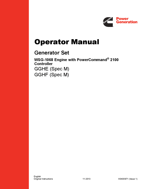 Cummins GGHE-F with WSG-1068 Engine, PCC 2100 Operator manual PDF Download