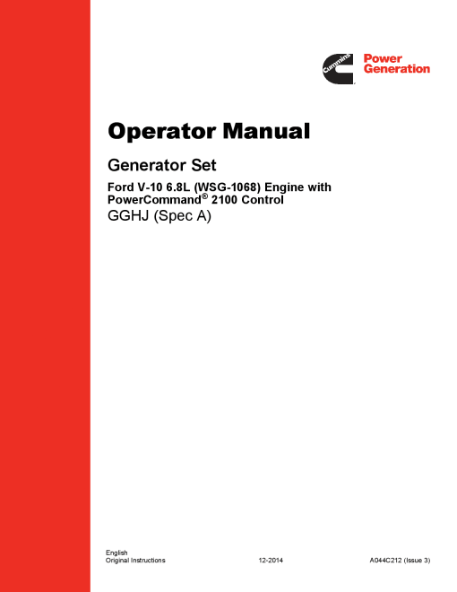 Cummins GGHJ with WSG-1068 Engine, PCC 2100 Operator manual PDF Download