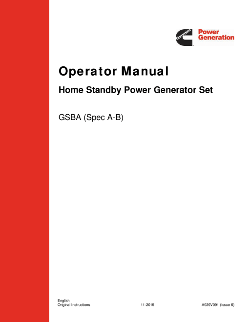 Cummins GSBA, RS 13A, 13 kW Operator manual PDF Download