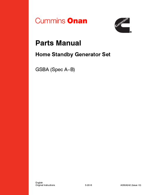 Cummins GSBA, RS 13A, 13 kW Parts Manual PDF Download