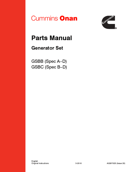 Cummins GSBB-C, RS 20A - AC and RS 14AF, 14-20 kW Parts Manual PDF Download