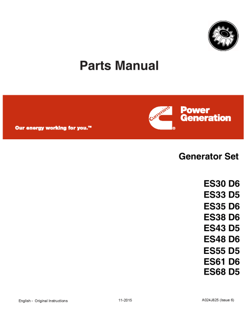 Cummins Generator Set with S3.8G Series Parts Manual PDF Download