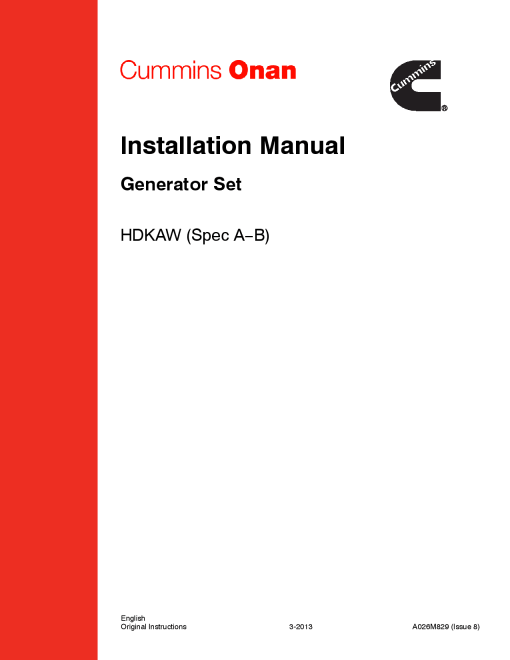 Cummins HDKAW, Commercial Mobile, 20 kW Installation Manual PDF Download