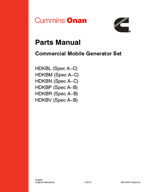 Cummins HDKBL-N, Commercial QD, 7-11 kW Parts Manual PDF Download