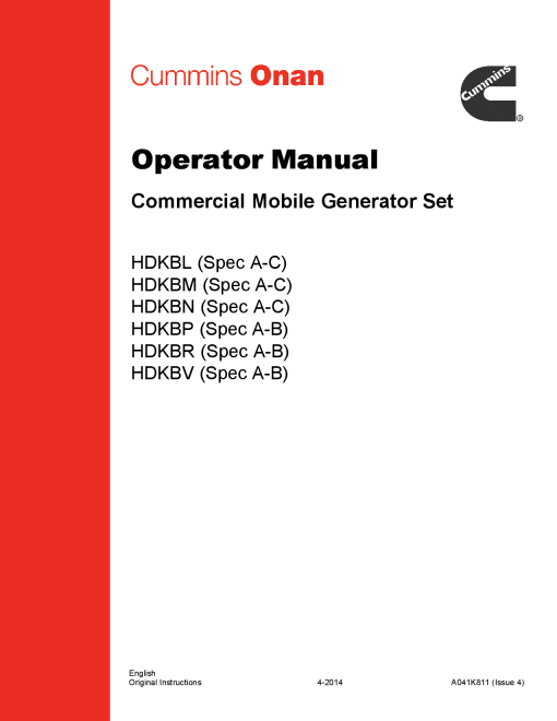 Cummins HDKBL-V, Commercial QD, 7-19 kW Operator manual PDF Download