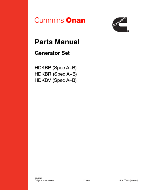 Cummins HDKBP-V, Commercial QD, 13.5-19kW Parts Manual PDF Download