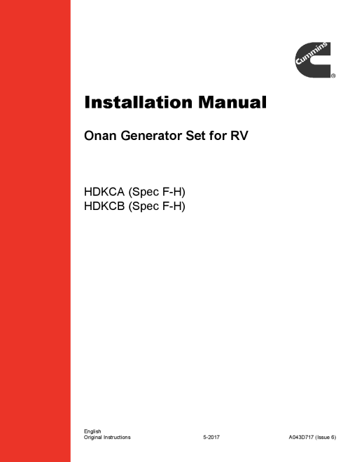 Cummins HDKCA-B, RV QD 10-12.5 kW Installation Manual PDF Download