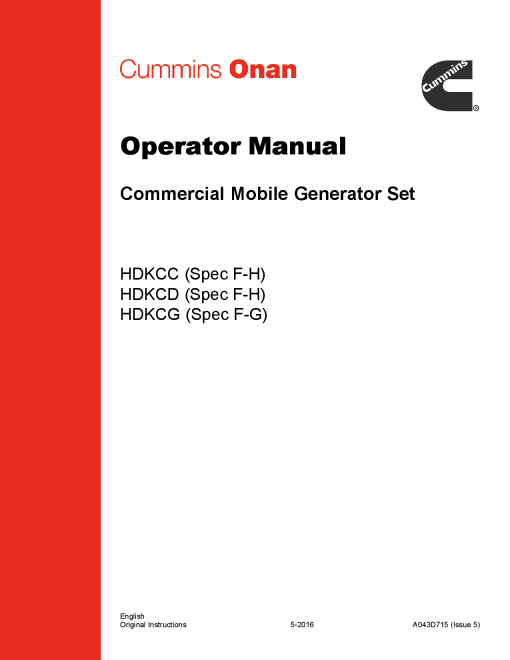 Cummins HDKCC-G, Commercial QD, 8-12 kW Operator manual PDF Download