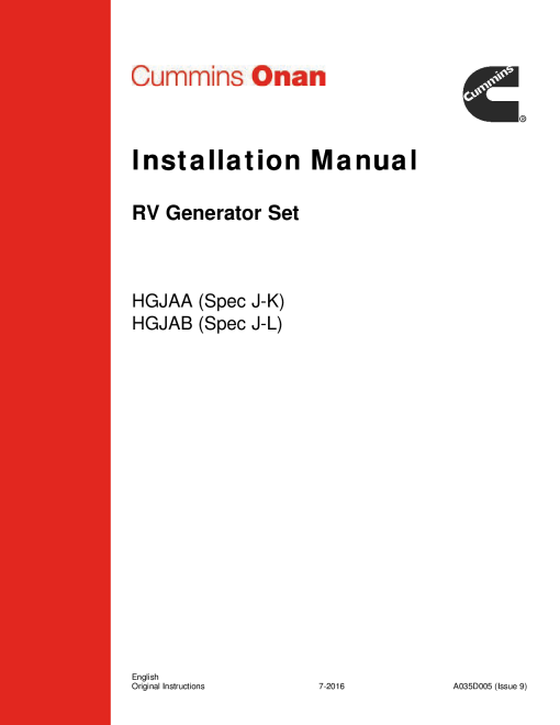 Cummins HGJAA-B, RV QG 5.5-7kW Installation Manual PDF Download