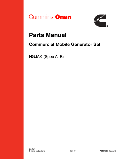 Cummins HGJAK, Commercial QG 5.5 kW Parts Manual PDF Download